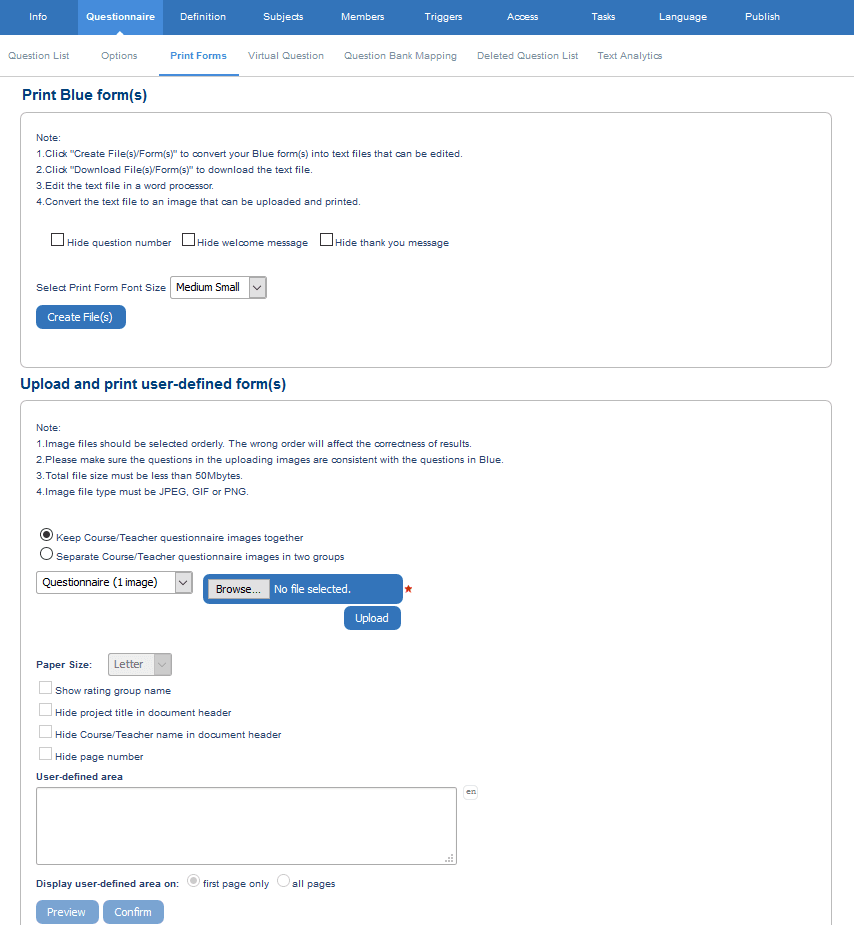 questionnaire print forms