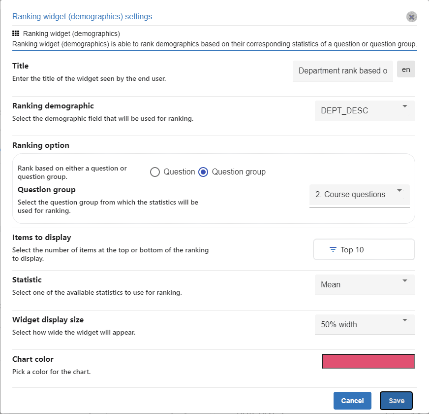 Ranking widget demographic settings