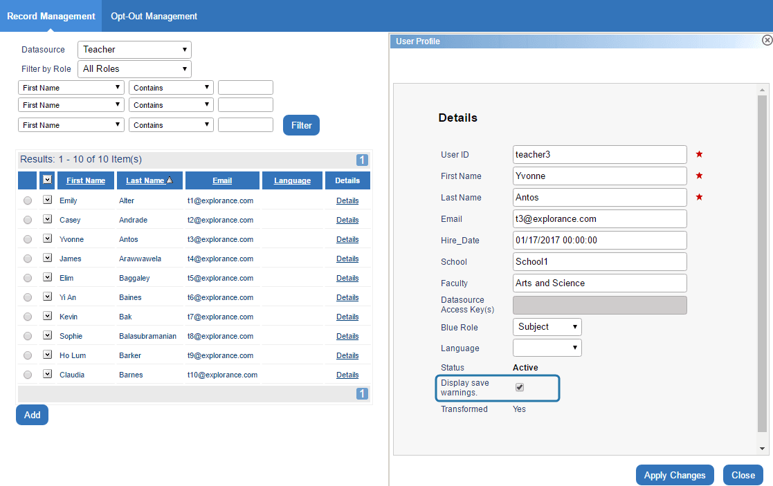 Record management save warnings