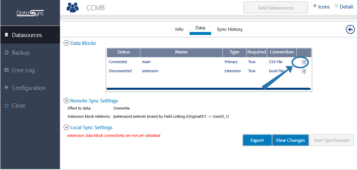 Data sync tool data blocks