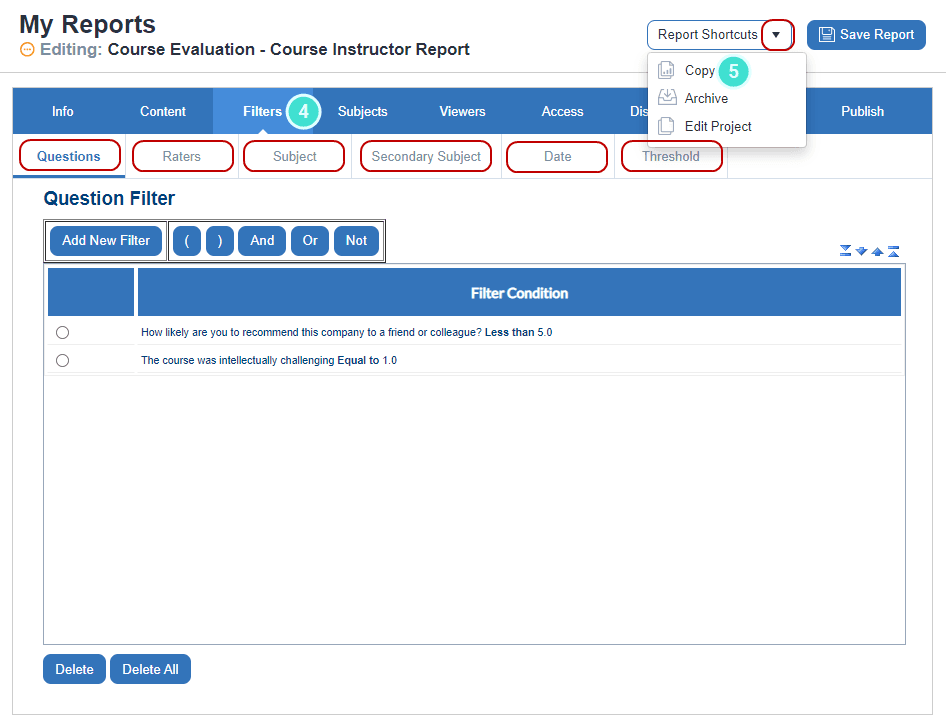 Make a note of the filters before copying your report