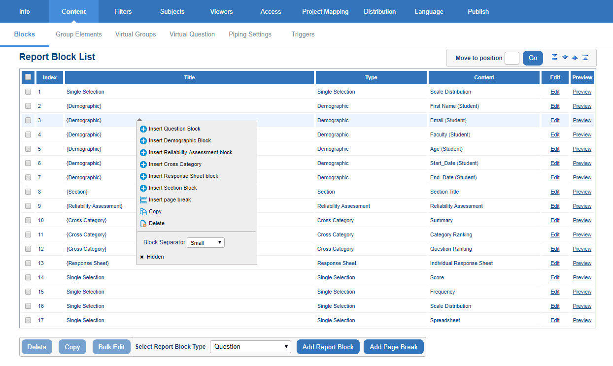 Repor block list mouse menu