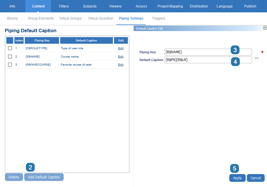 reports content piping settings