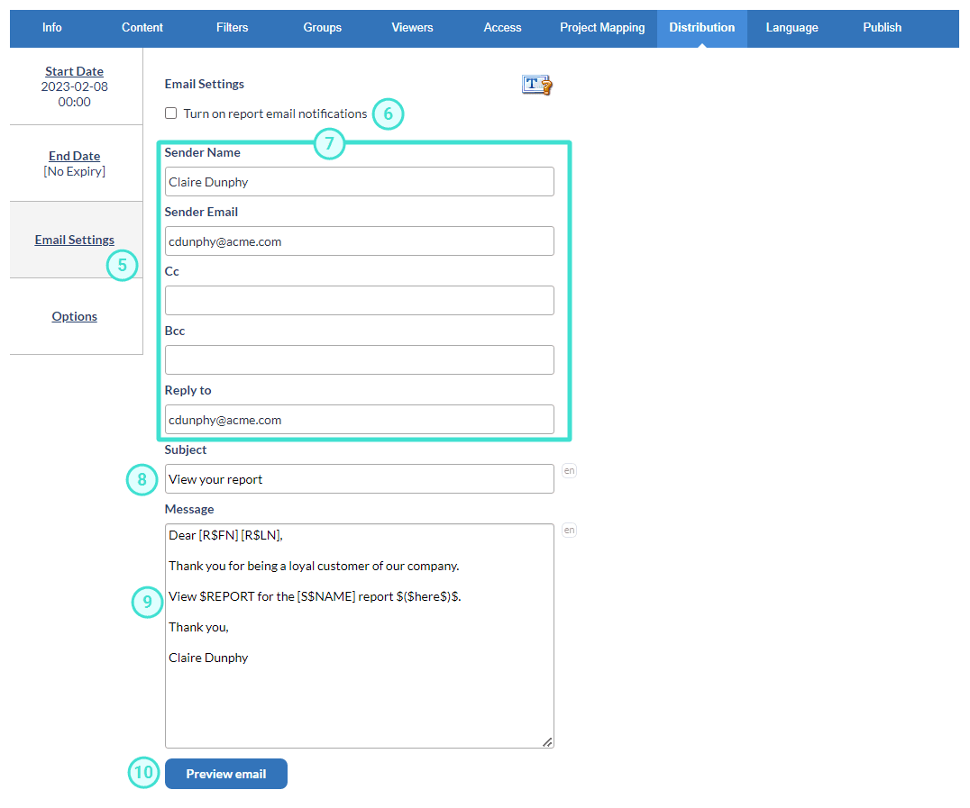 Email settings