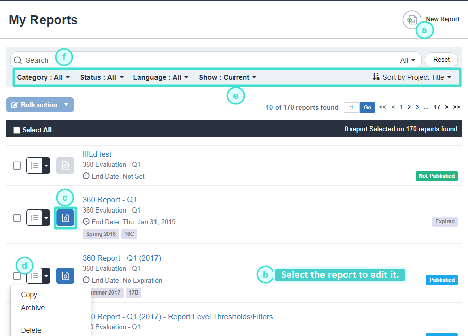 Report listing page