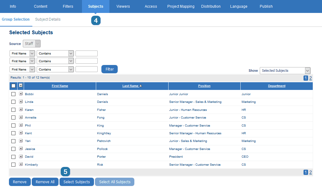 Select Report Subjects