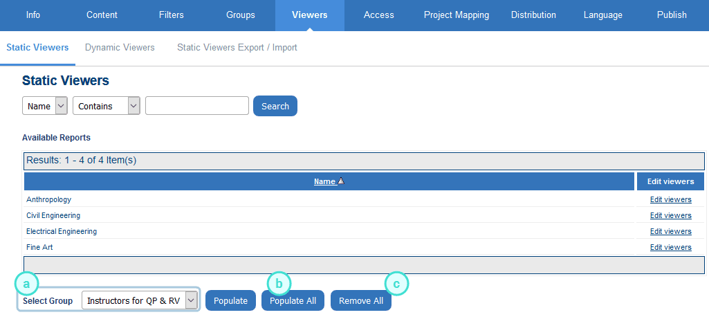 Static viewers by group