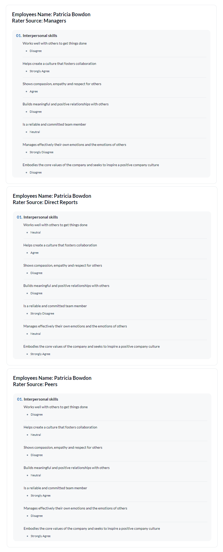 Response sheet example