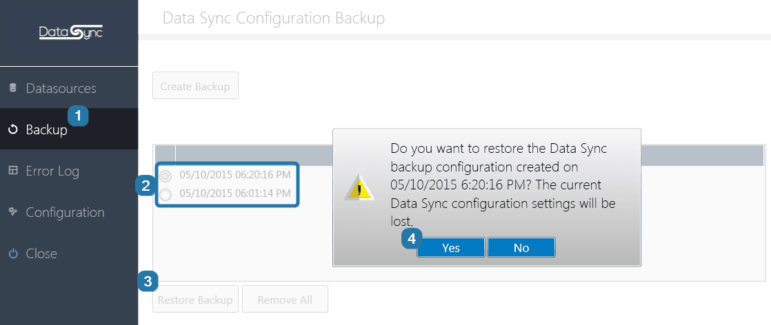 Restore backup prompt