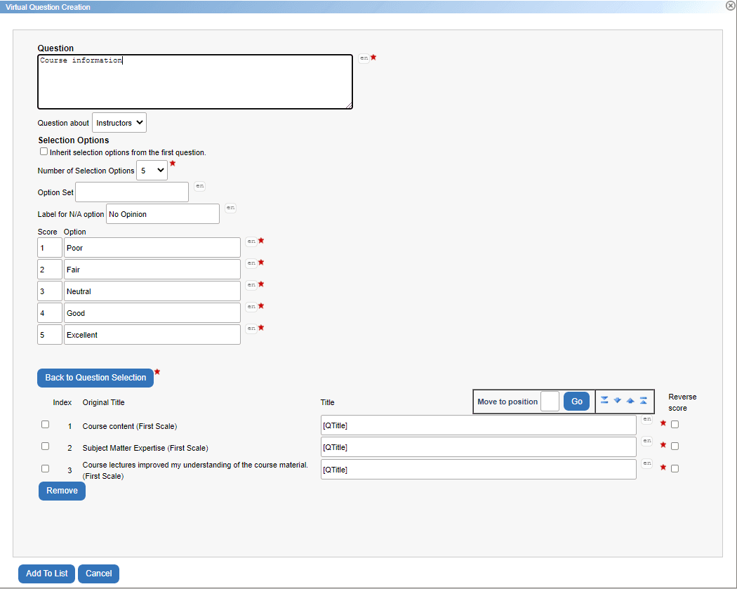 Virtual question creation