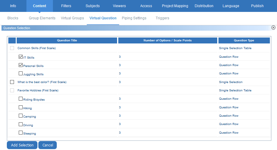 Select question type
