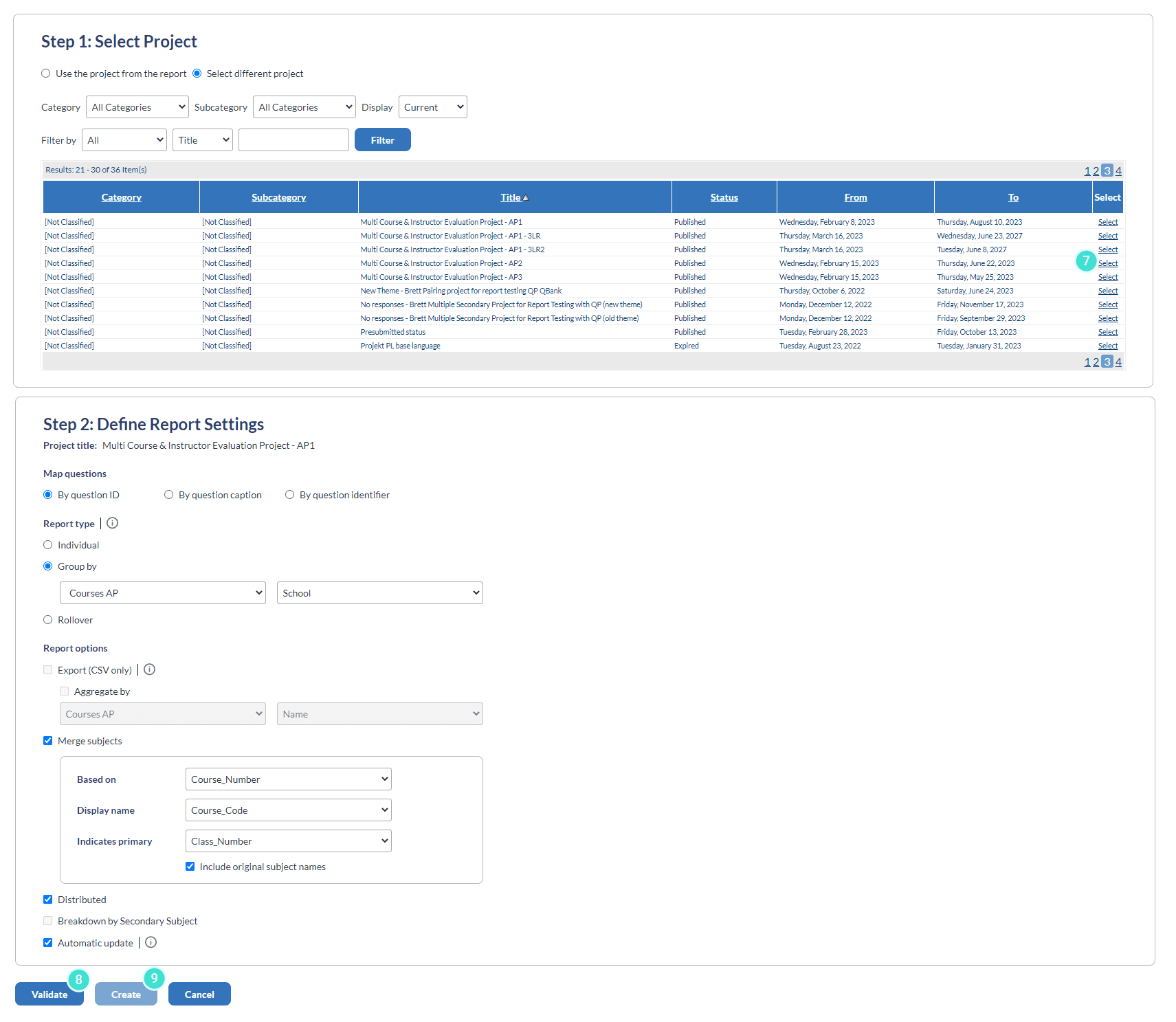 Select current term, validate, create