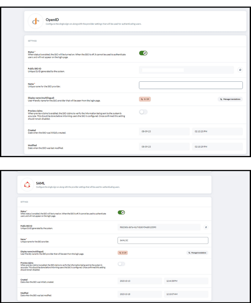 Single sign-on OpenID and SAML