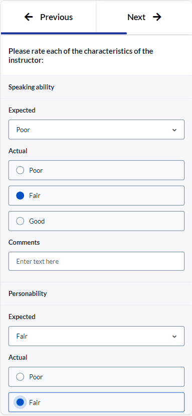 single selection tablequestion
