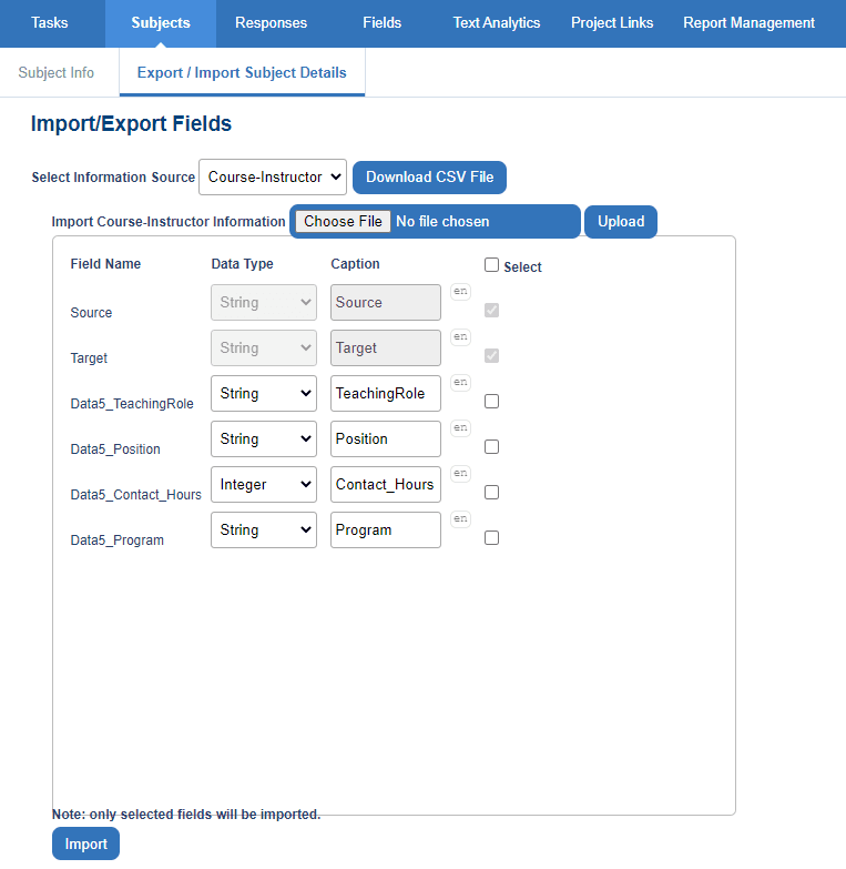 subj mgmt export import details