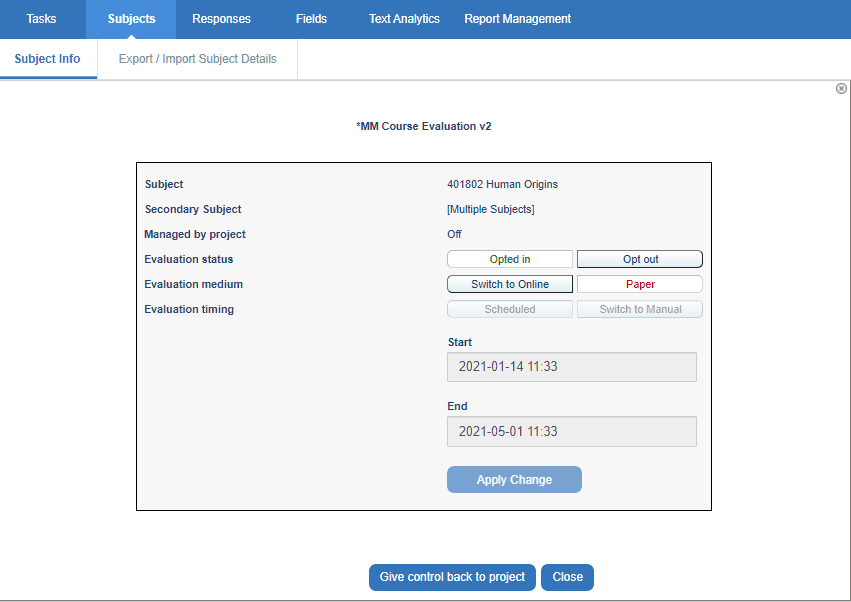 Subject management - subject info