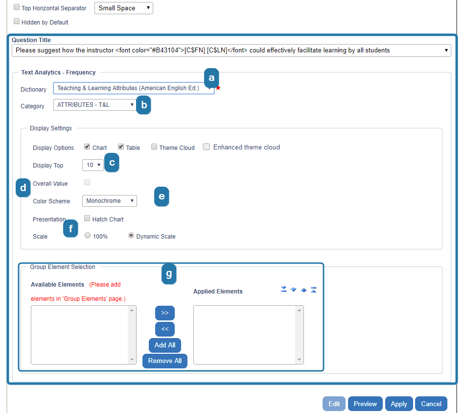 Frequency Report Block Settings for Text Analytics