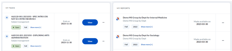 Task and reports widgets