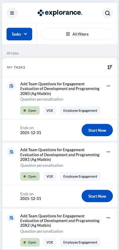 Tasks page mobile view