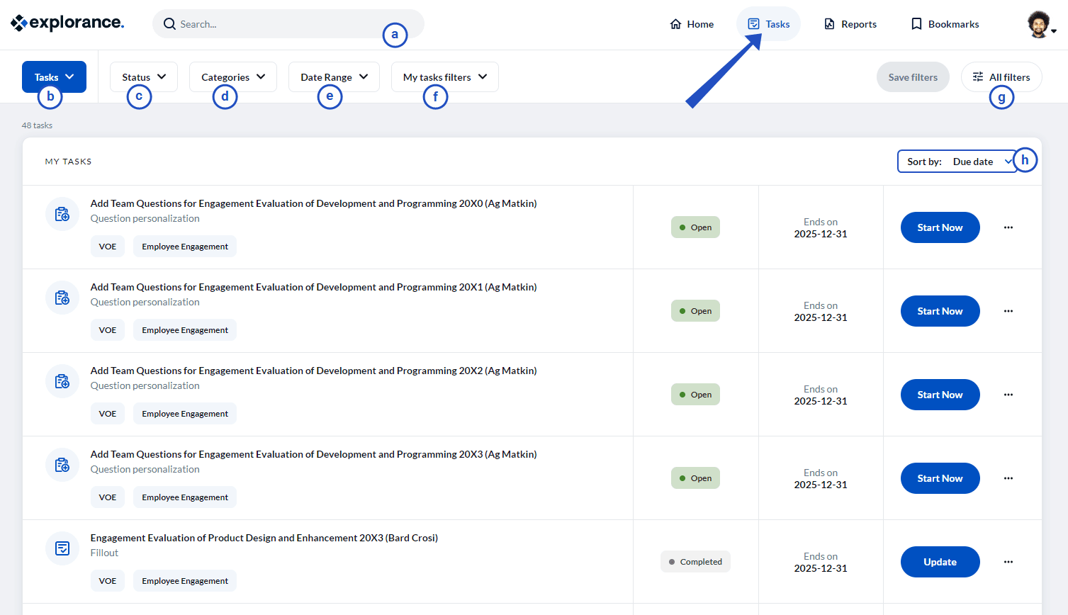 Tasks page filter