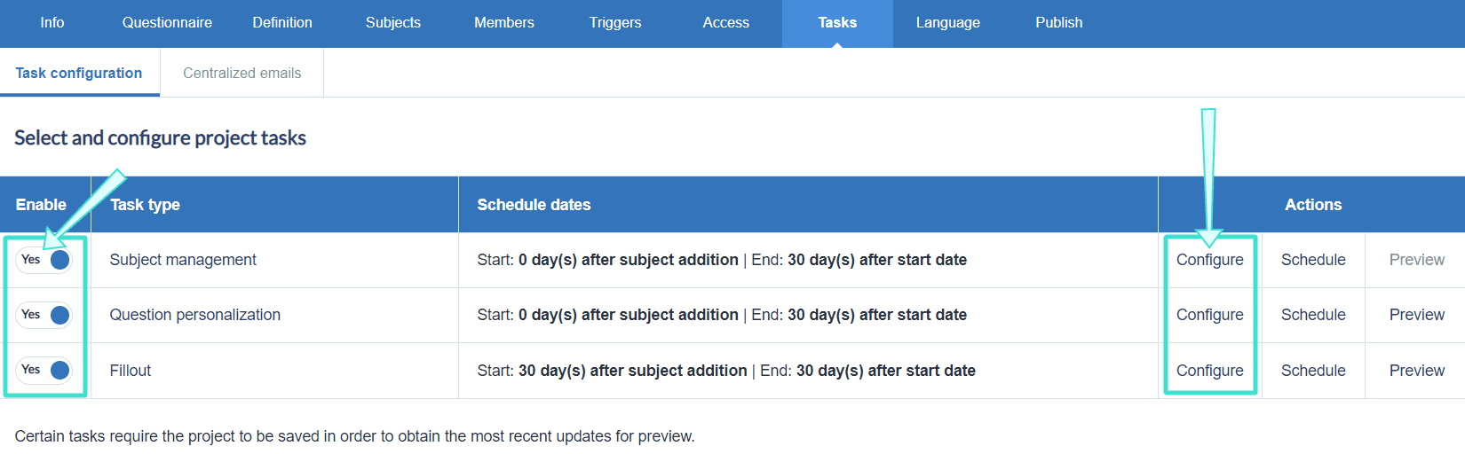 Task type listing