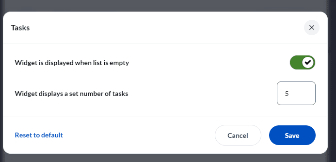 Task widget settings