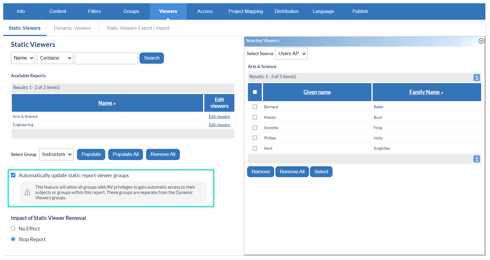 Static report viewers configuration