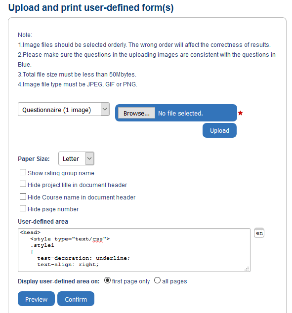 upload print user defined forms