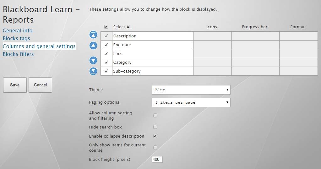 Web Application - Report Block - Column Configuration