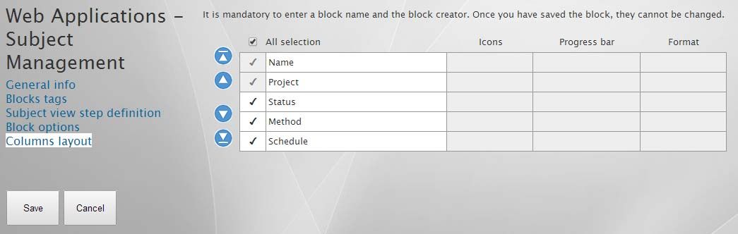 Web Application - Subject - Column Configuration